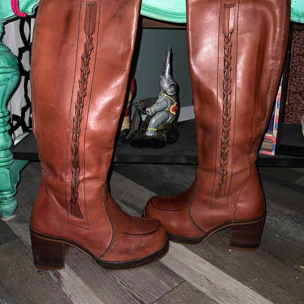 Vintage Made in Brazil Braided Rust Colored Boots
